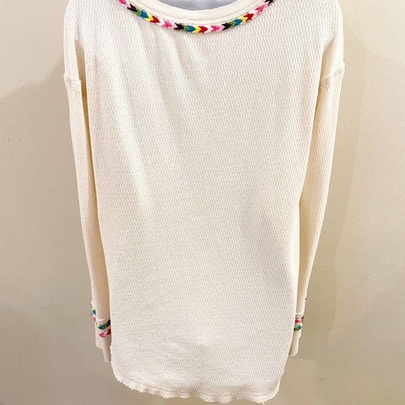 Free People Rainbow Thermal Henley Top Ivory M - Picture 5 of 16
